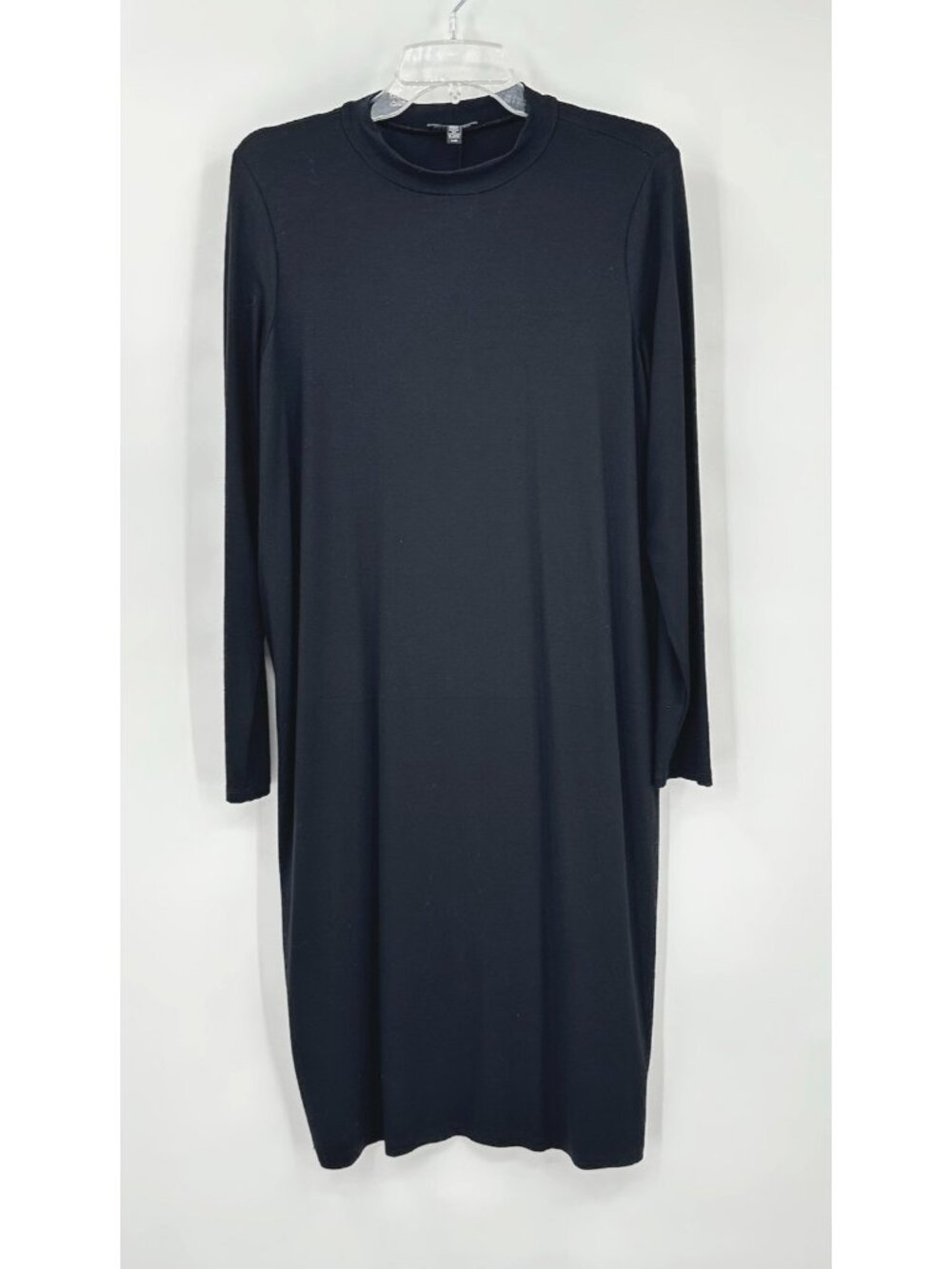 EILEEN FISHER MIDI DRESS long sleeve black LARGE minimalist knit coastal grandma - Picture 2 of 10